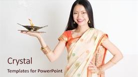  Presentation with oil lamp - Theme consisting of deepawali - portrait of young mixed race background and a lemonade colored foreground