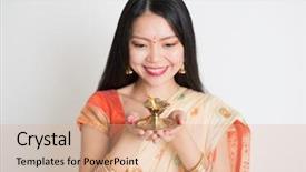  Presentation with diwali - Audience pleasing slides consisting of deepawali - portrait of young mixed race backdrop and a coral colored foreground