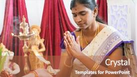  Presentation with prayers - Slide deck enhanced with deepawali - woman received prayers from priest background and a red colored foreground