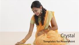  Presentation with indian traditional - Beautiful slide set featuring deepawali celebration - indian woman in glamorous traditional backdrop and a coral colored foreground