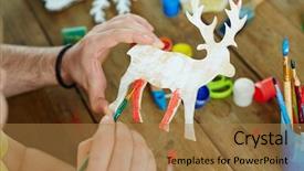  Presentation with wooden toy - Cool new slide set with red brushes gouache scissors laid backdrop and a coral colored foreground