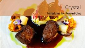  Presentation with tenderloin - PPT theme consisting of deer-tenderloin-truffle-potato-puree background and a gold colored foreground