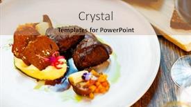  Presentation with tenderloin - Slide deck consisting of deer-tenderloin-truffle-potato-puree background and a coral colored foreground