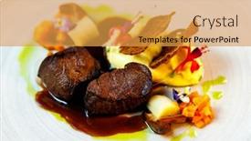  Presentation with tenderloin - Slide deck featuring deer-tenderloin-truffle-potato-puree background and a gold colored foreground