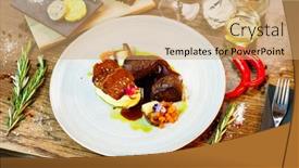  Presentation with tenderloin - Slides consisting of deer-tenderloin-truffle-potato-puree background and a coral colored foreground
