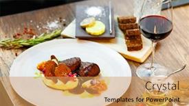  Presentation with tenderloin - PPT theme with deer-tenderloin-truffle-potato-puree background and a yellow colored foreground