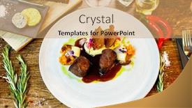  Presentation with tenderloin - Theme consisting of deer-tenderloin-truffle-potato-puree background and a coral colored foreground