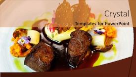  Presentation with tenderloin - Slides having deer-tenderloin-truffle-potato-puree background and a gold colored foreground