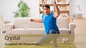  Presentation with man watching woman preparing vegetables - Theme having defeat - man watching football at home background and a coral colored foreground