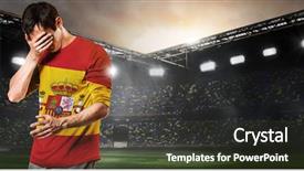  Presentation with team player - Amazing PPT theme having defeat - sad spain national team soccer backdrop and a tawny brown colored foreground