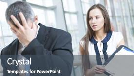  Presentation with passed away - Colorful slide deck enhanced with defeated businessman turns away form backdrop and a ocean colored foreground