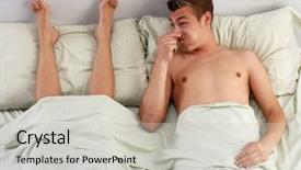  Presentation with man and woman - Colorful PPT theme enhanced with defective human - disgust young man smelling woman backdrop and a  colored foreground