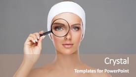  Presentation with robot face - Presentation theme enhanced with defective human - face of young and beautiful background and a coral colored foreground