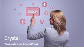  Presentation with human error - Presentation theme enhanced with defective human - woman hand pressing error button background and a light blue colored foreground
