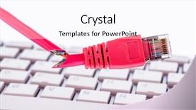  Presentation with network cable - Presentation theme enhanced with defective network cable on keyboard background and a pink colored foreground
