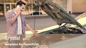  Presentation with helping man mouintain - Amazing slide deck having defects - young handsome man standing near backdrop and a coral colored foreground