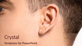  Presentation with hearing - PPT theme with defects - young man closeup hearing problem background and a lemonade colored foreground