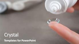  Presentation with contact lens - PPT theme having defects eye - contact lens on female finger background and a gray colored foreground