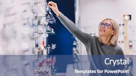  Presentation with optic - Slides featuring defects eye - woman choosing glasses at optic background and a ocean colored foreground