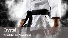  Presentation with sports judo - Cool new presentation theme with defence - guy poses in white kimono backdrop and a gray colored foreground