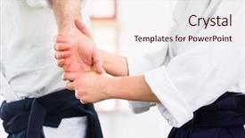  Presentation with aikido - Cool new presentation with defence - man and woman fighting backdrop and a sky blue colored foreground