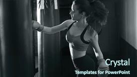  Presentation with training - Audience pleasing presentation theme consisting of defence - woman training with punching bag backdrop and a wine colored foreground