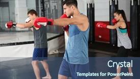  Presentation with boxers - Amazing slide set having defence - young boxers warming up backdrop and a ocean colored foreground