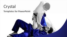  Presentation with martial arts - Amazing PPT layouts having defence - young sporty men practicing martial backdrop and a white colored foreground