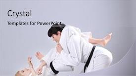  Presentation with martial arts - Cool new PPT layouts with defence - young sporty women practicing martial backdrop and a lemonade colored foreground