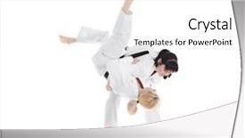  Presentation with martial arts - PPT theme enhanced with defence - young sporty women practicing martial background and a white colored foreground