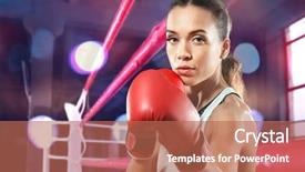  Presentation with boxing ring - PPT theme having defence - young woman with boxing gloves background and a coral colored foreground