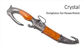  Presentation with arab - Slide set consisting of defence qatar - traditional arab dagger or khanjar background and a white colored foreground