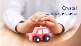  Presentation with life insurance concept leaflets - Presentation theme consisting of defence vehicle - car insurance concept background and a sky blue colored foreground