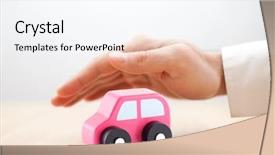  Presentation with life insurance concept leaflets - Presentation consisting of defence vehicle - car insurance concept background and a sky blue colored foreground