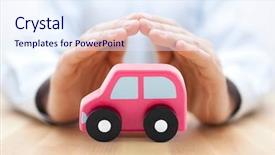  Presentation with life insurance concept leaflets - Beautiful presentation design featuring defence vehicle - car insurance concept backdrop and a sky blue colored foreground