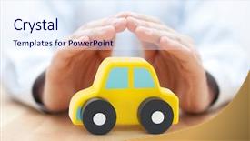  Presentation with life insurance concept leaflets - Presentation design featuring defence vehicle - car insurance concept background and a sky blue colored foreground