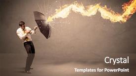  Presentation with defending - Slides enhanced with defending himself from a fire background and a  colored foreground