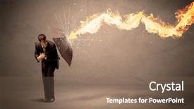  Presentation with defending - PPT theme featuring defending himself from a fire background and a  colored foreground