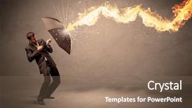  Presentation with defending - Theme having defending himself from a fire background and a  colored foreground