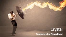  Presentation with defending - Slide set enhanced with defending himself from a fire background and a violet colored foreground