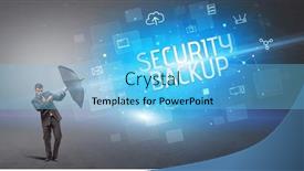  Presentation with defending - Presentation theme featuring defending-with-umbrella-from-cyber background and a light blue colored foreground