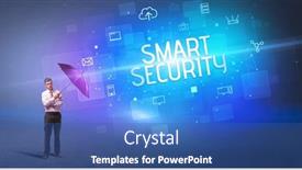  Presentation with defending - Presentation design consisting of defending-with-umbrella-from-cyber background and a teal colored foreground