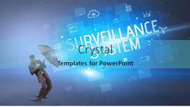  Presentation with defending - PPT theme consisting of defending-with-umbrella-from-cyber background and a light blue colored foreground