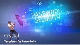  Presentation with defending - Presentation theme enhanced with defending-with-umbrella-from-cyber background and a ocean colored foreground