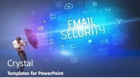  Presentation with defending - Slide deck with defending-with-umbrella-from-cyber background and a ocean colored foreground