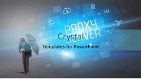  Presentation with defending - Theme having defending-with-umbrella-from-cyber background and a  colored foreground