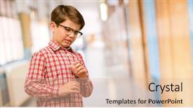  Presentation with angry child - PPT layouts with defense shouting at school corridor background and a lemonade colored foreground