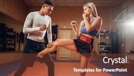  Presentation with self defense - Slide deck having defensive - female person makes kick background and a tawny brown colored foreground