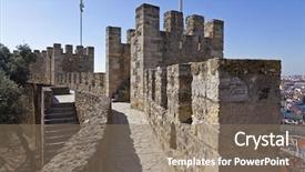  Presentation with castle wall - PPT theme featuring defensive walls and towers background and a coral colored foreground