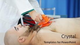  Presentation with cardiac attack - Colorful presentation theme enhanced with cardiac department - doctors working at modern hospital backdrop and a coral colored foreground